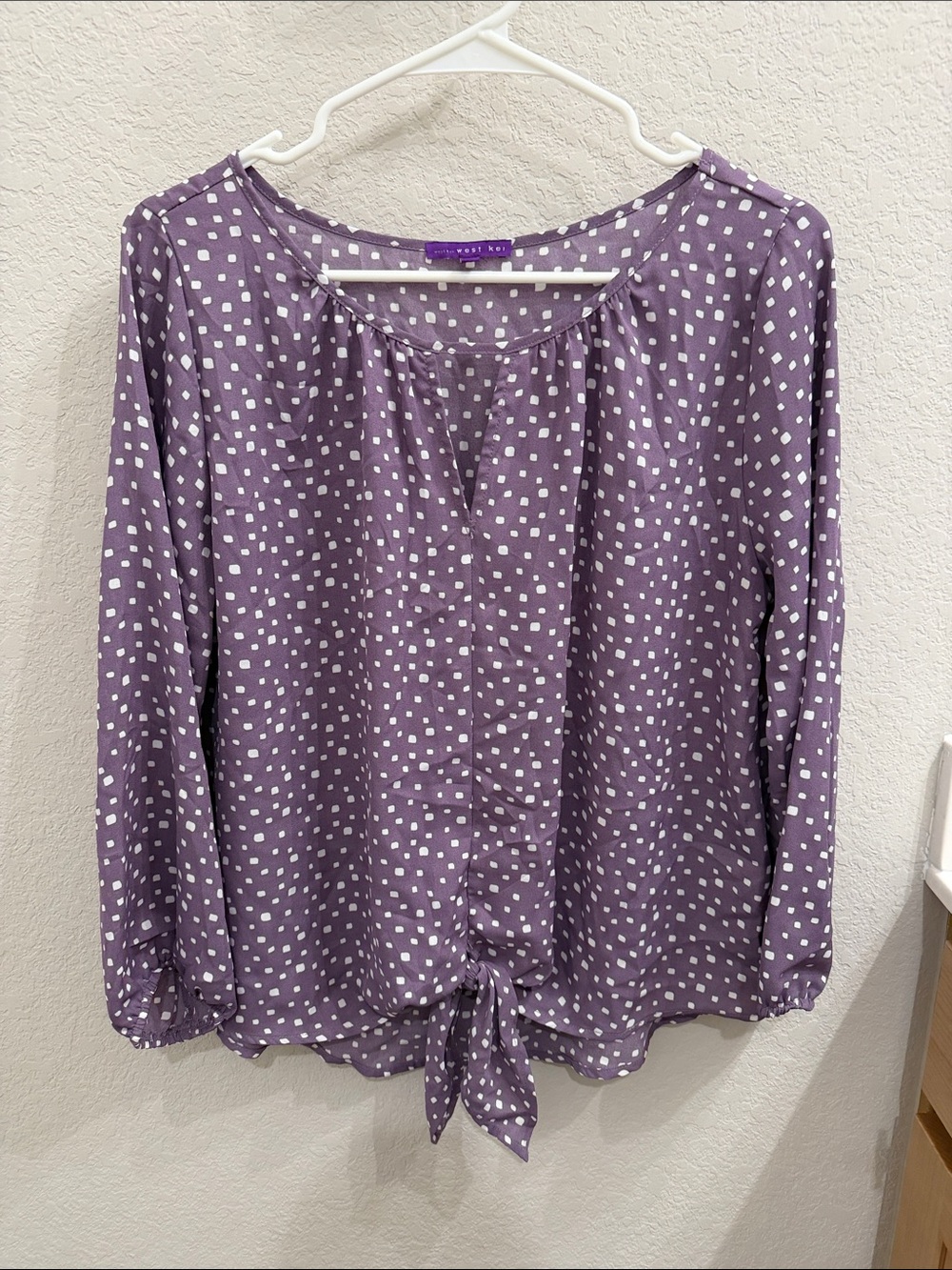 West Kei Purple Polka Dot Tie-Front Blouse